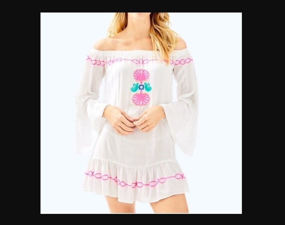 Lilly Pulitzer XS White Embroidered Beach Cover-up Swim Tunic Small Resort Pink